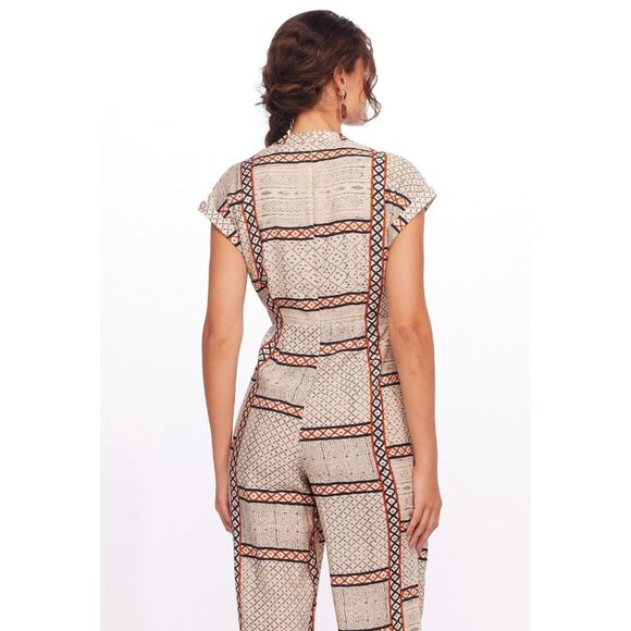 Anthropologie Short Flutter Sleeve V neck Jumpsuit w/ Tie and Pockets Eva Franco - Picture 2 of 7